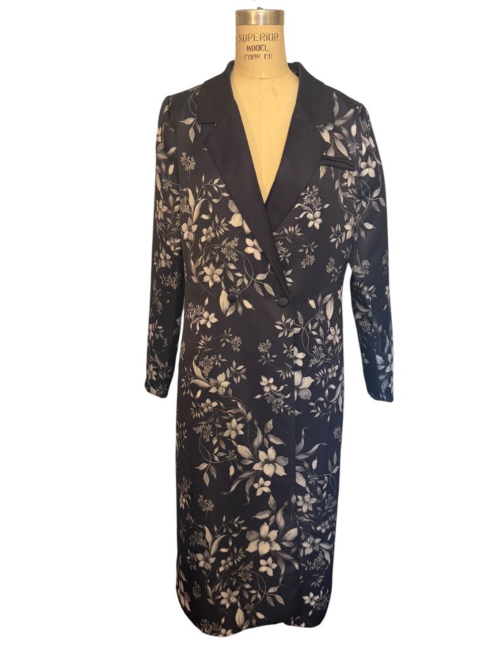 Navy Blue with Floral Print Dress Coat Size 8